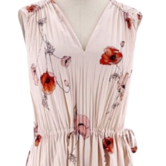 Vince Women’s Tossed Poppy V Neck Pleated Dress Size Medium M - Picture 8 of 10